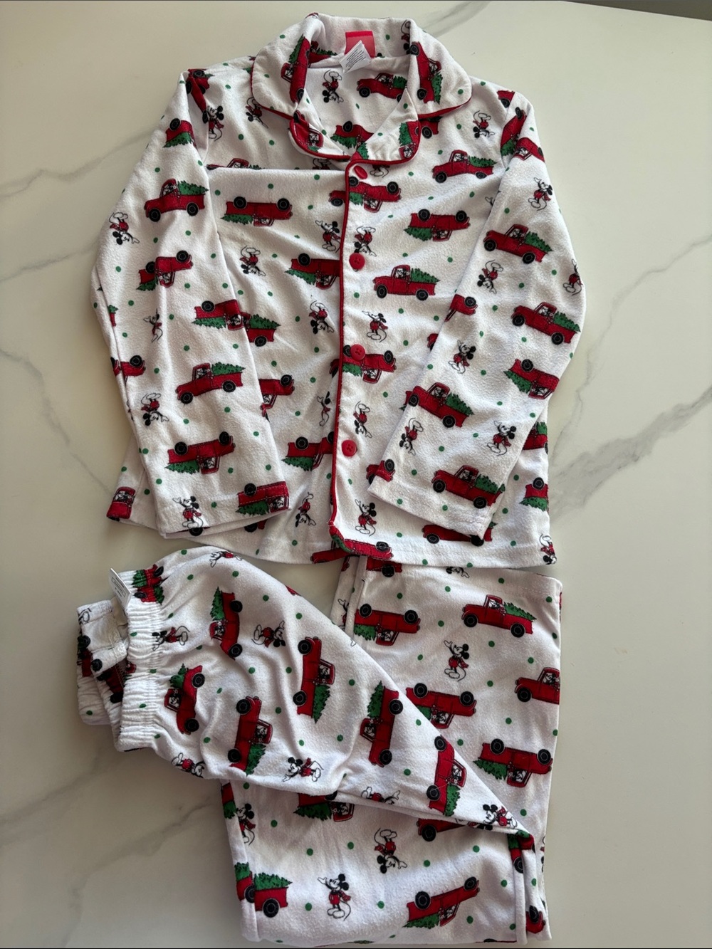 Disney White Pajama Set with Red Holiday Mickey Truck Print